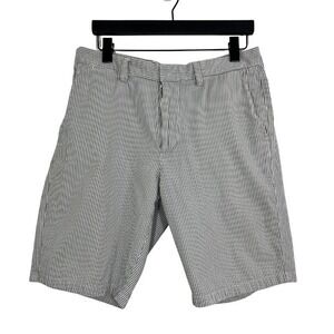 .Crew Club Men's Striped Shorts 32x10.5 Gray White Cotton Flat Front Casual